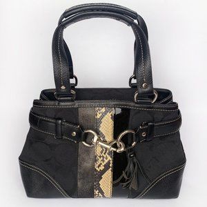 COACH Hobo Purse Python Leather Black Canvas
